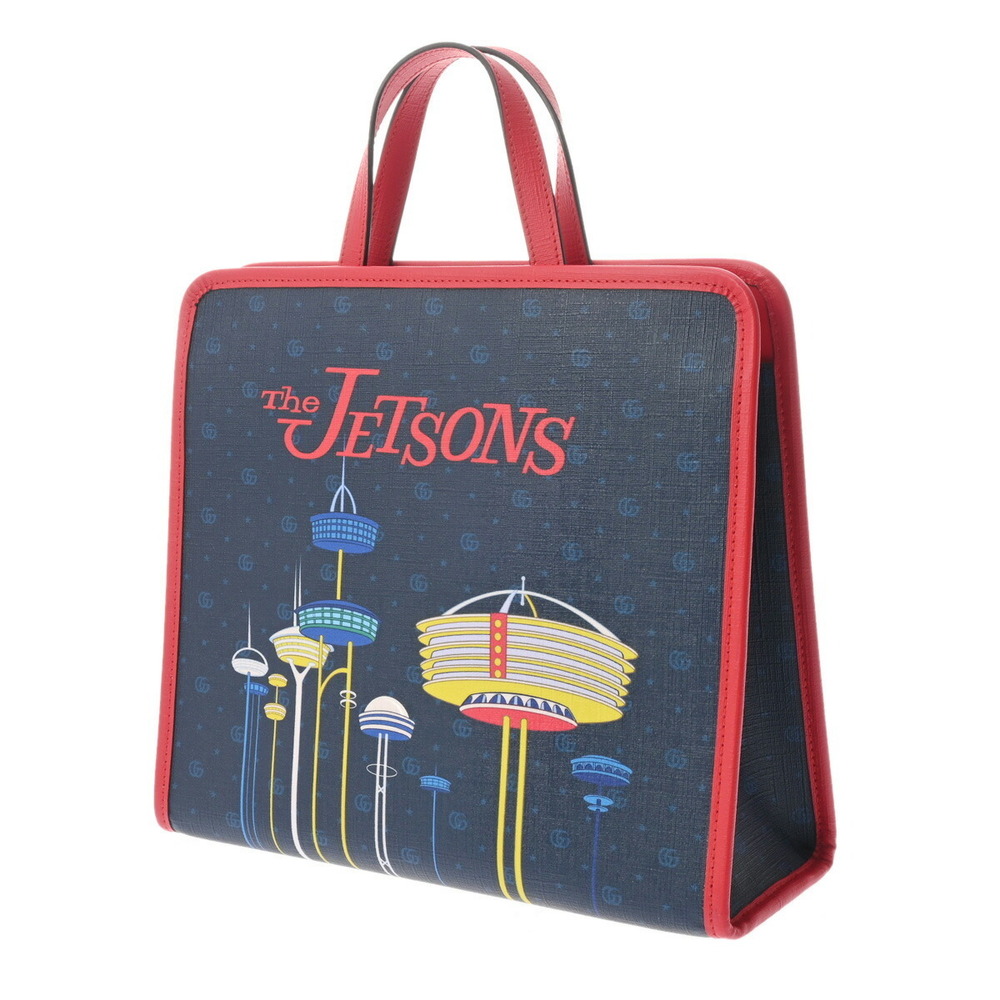 Gucci Handbag Leather Blue Jetson Red